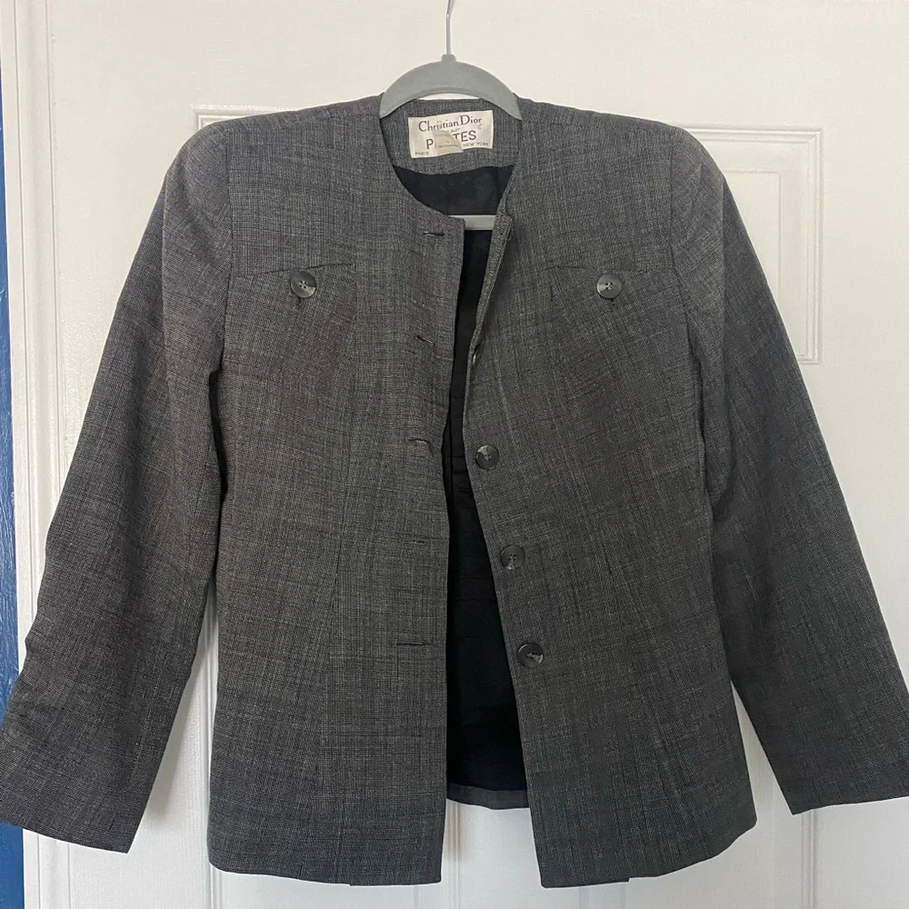 Christian Dior Petite Suit Blazer Top 100% Wool Gray - Size 8
